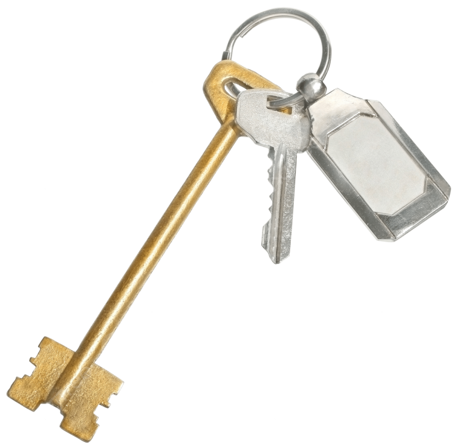 a silver and gold key on a white background