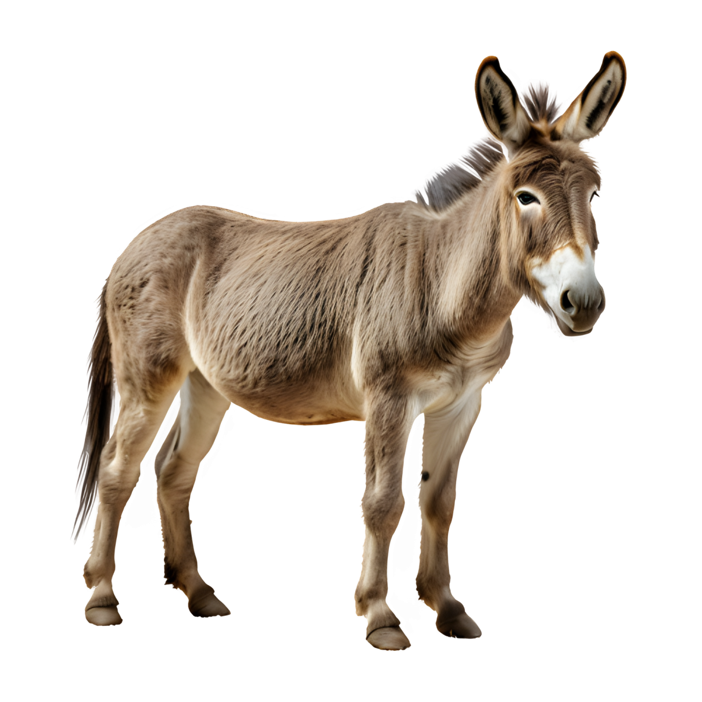 a donkey standing in front of a white background