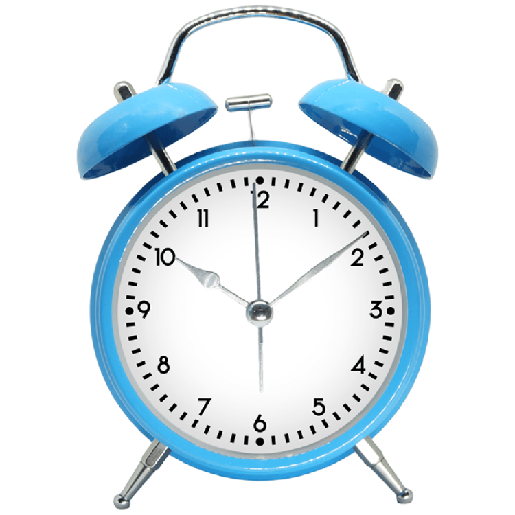 a blue alarm clock on a white background