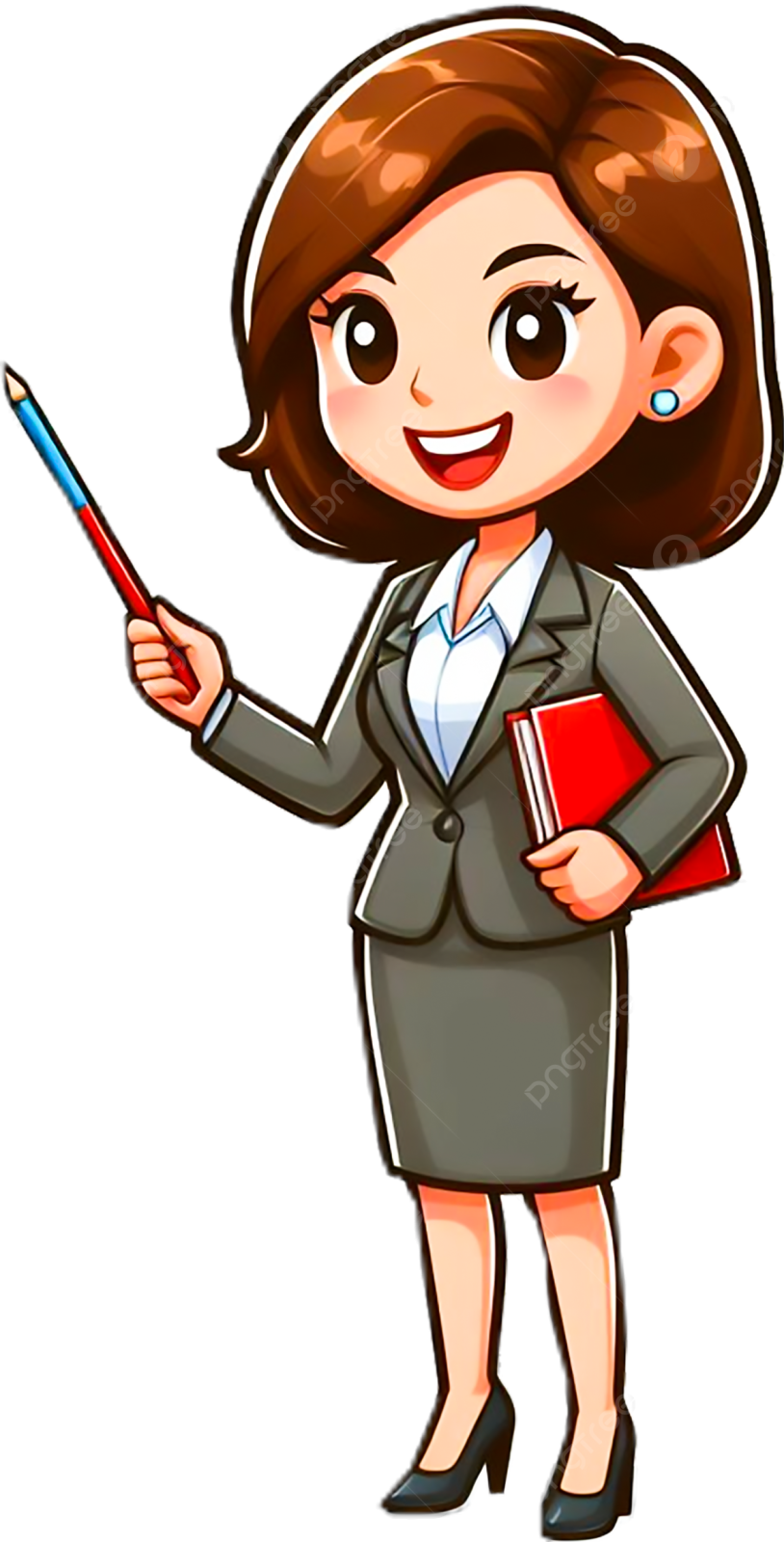 a woman in a business suit holding a pen and writing on a white background