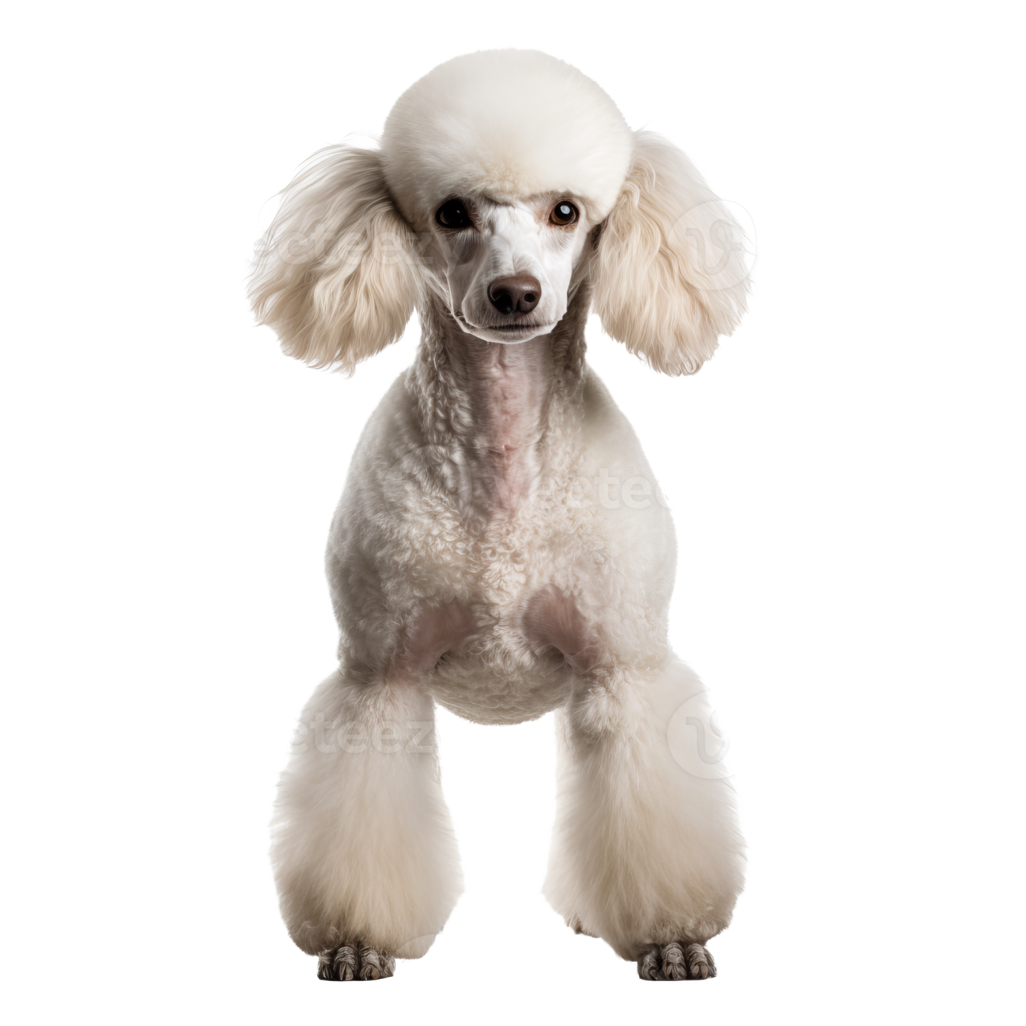 a white poodle dog standing on its hinds
