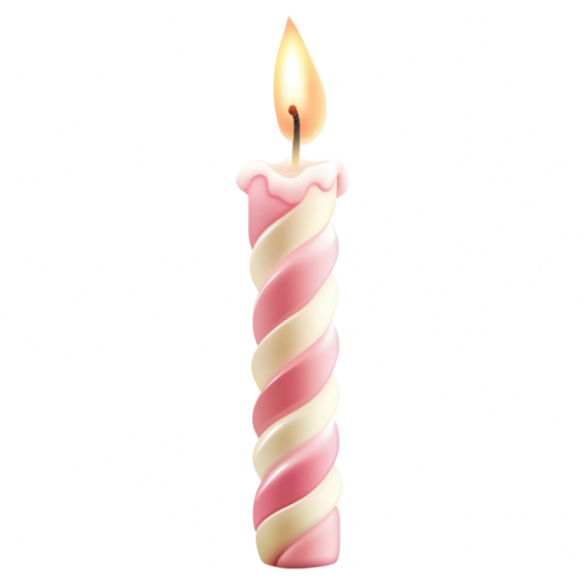 a pink and white candle on a white background