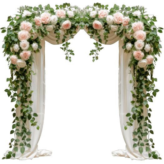 a wedding arch decorated with flowers and greene