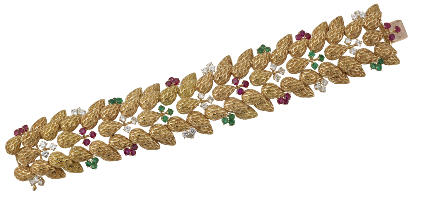 an emerald, ruby and diamond bracelet