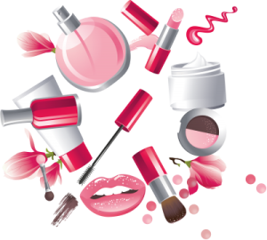 a set of cosmetics and makeup products