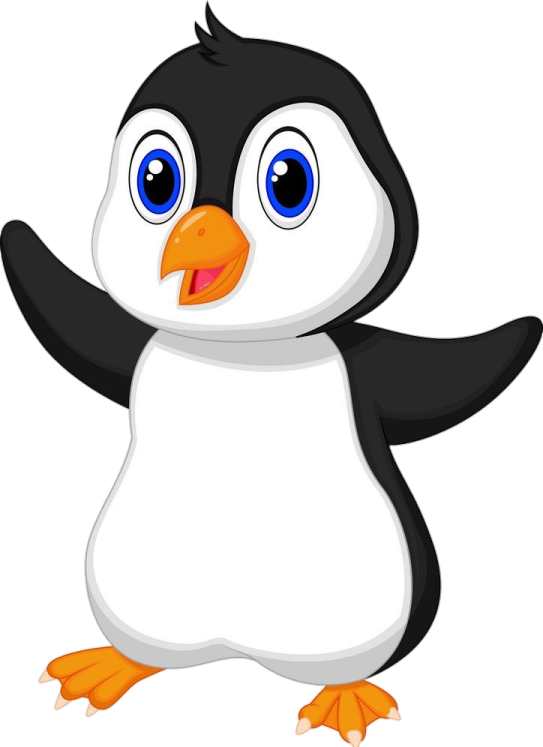 a cartoon penguin with blue eyes