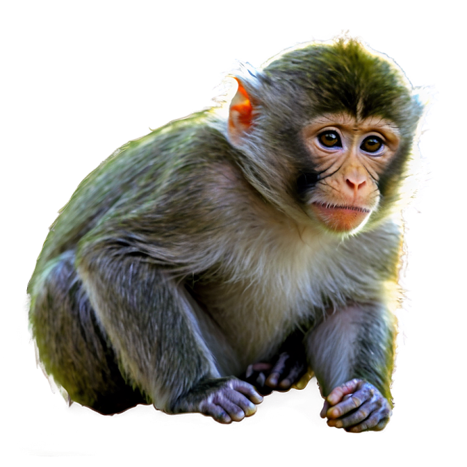 a baby monkey sitting on top of a white surface
