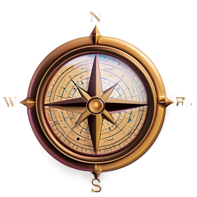 a golden compass on a white background