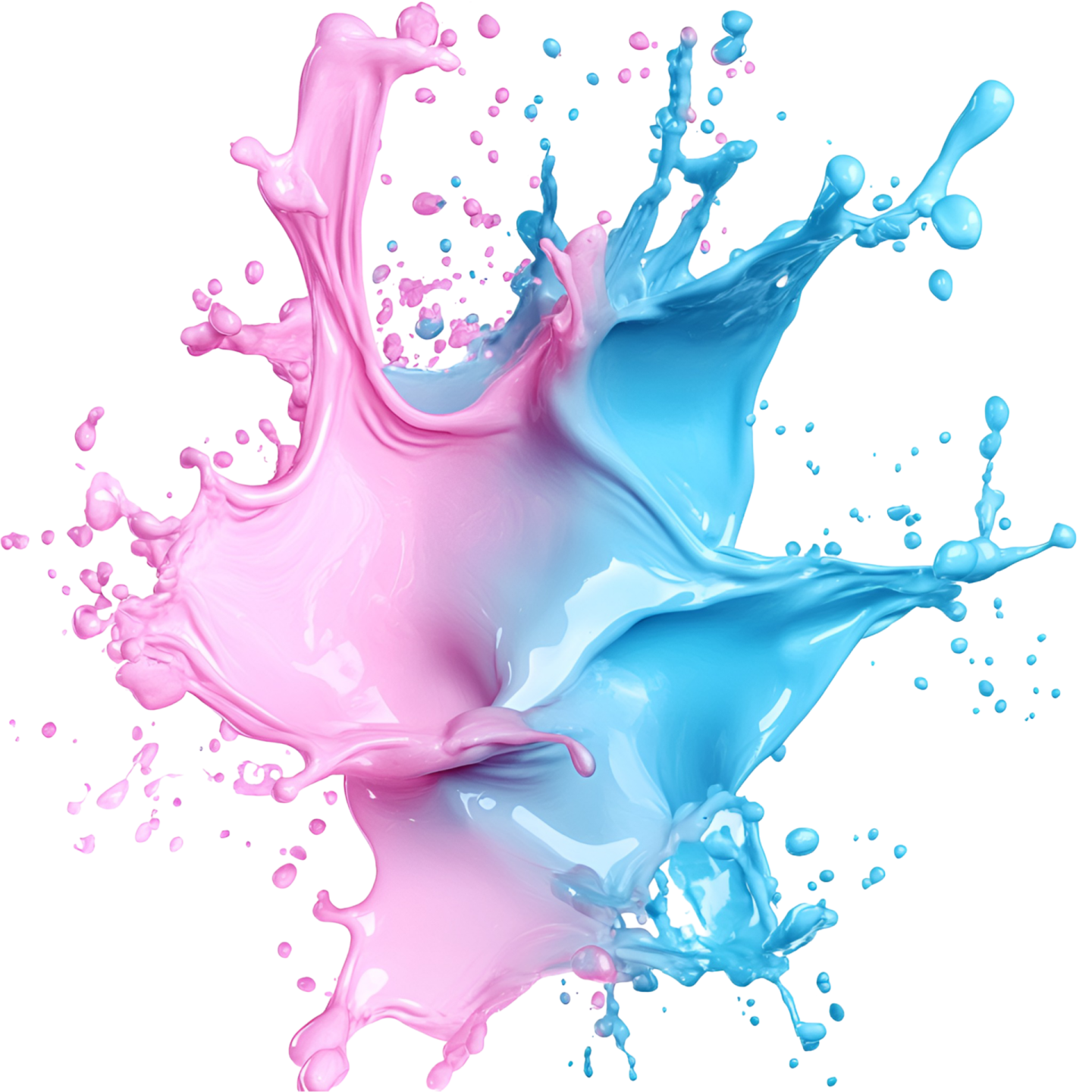 a pink and blue liquid splash on a white background