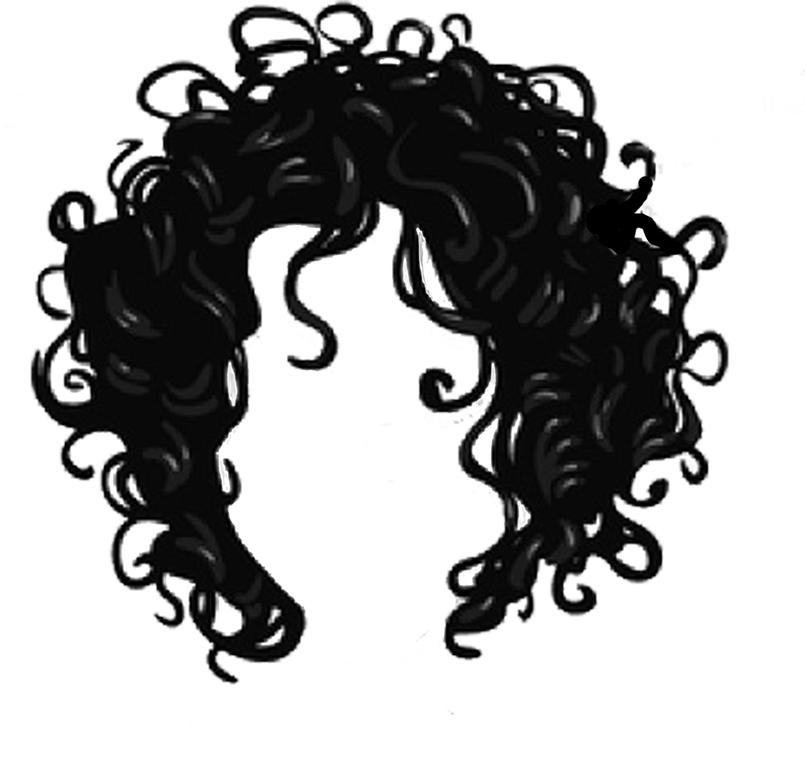 a black and white drawing of a woman with curly hair