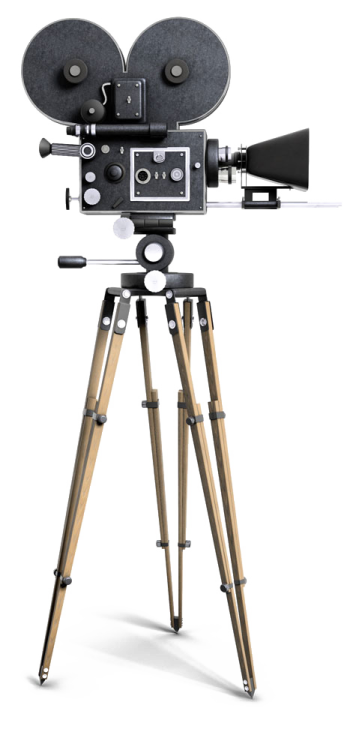 an old movie camera on a tripod