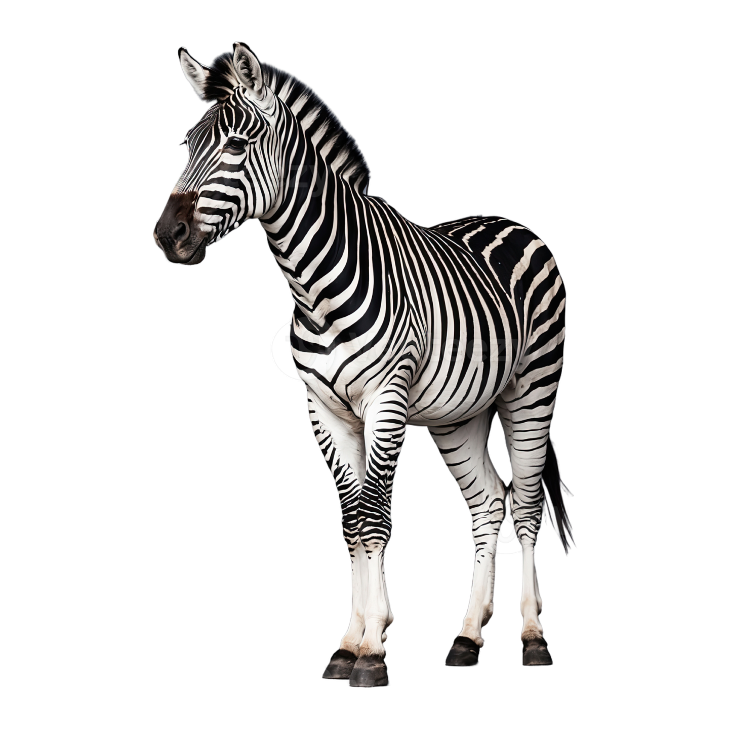 a zebra standing in front of a white background