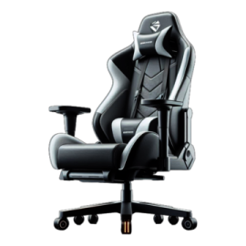 a black and white gaming chair on a white background