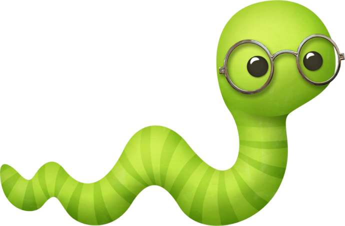 a green worm with glasses and a white background