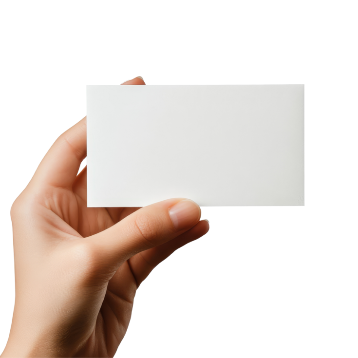 a hand holding a white business card