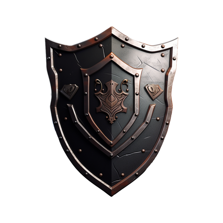 a black and brown shield on a white background