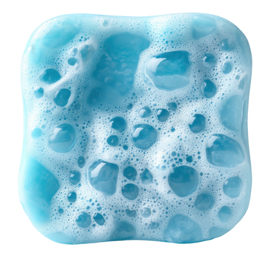 a blue foam with bubbles on it