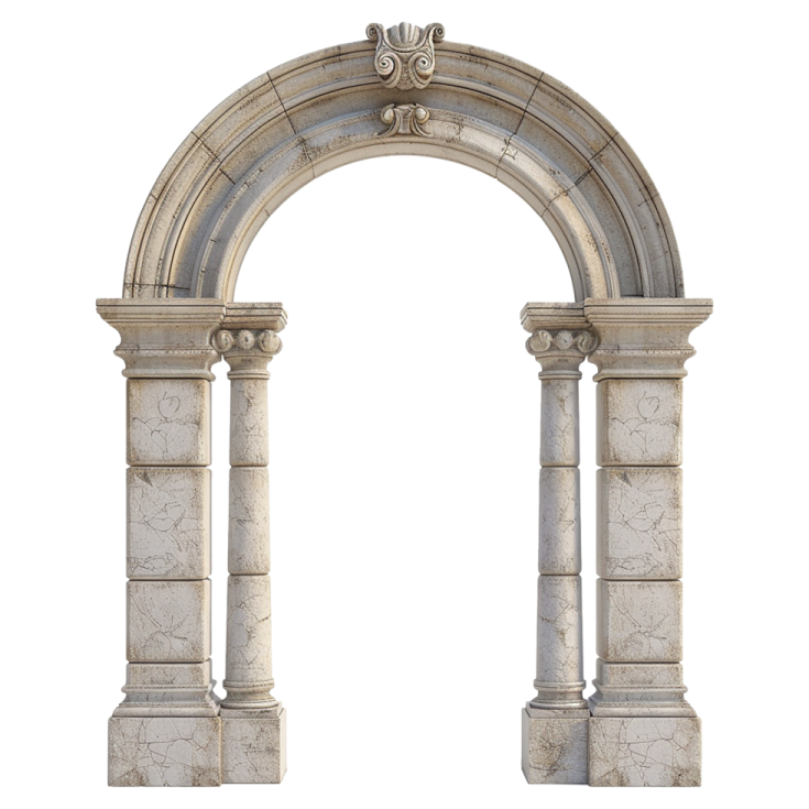 a stone arch with two columns