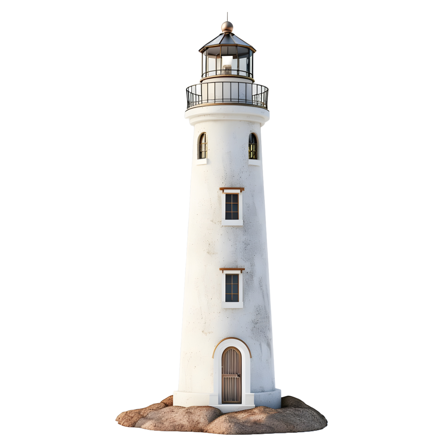 a white and brown lighthouse on a rock
