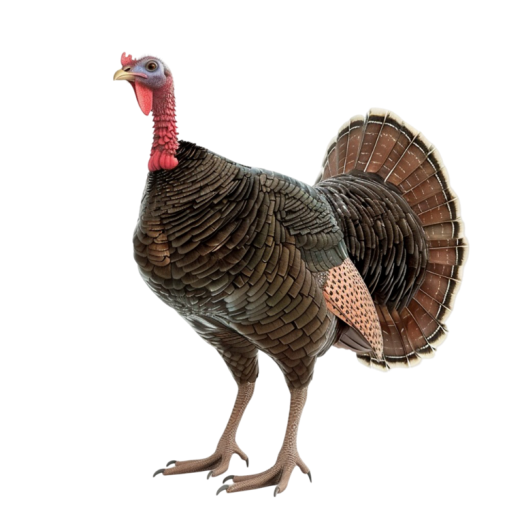 a turkey standing in front of a white background