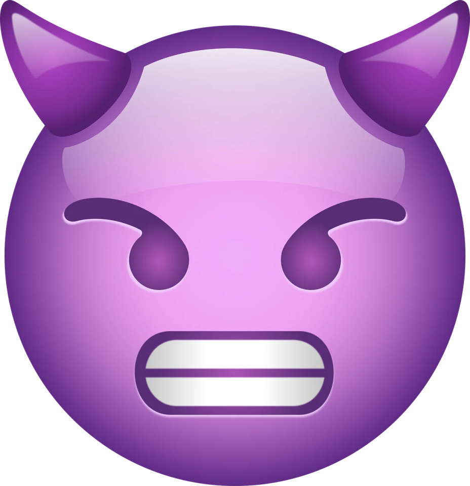 a purple face with horns on it