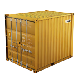 a yellow shipping container on a white background