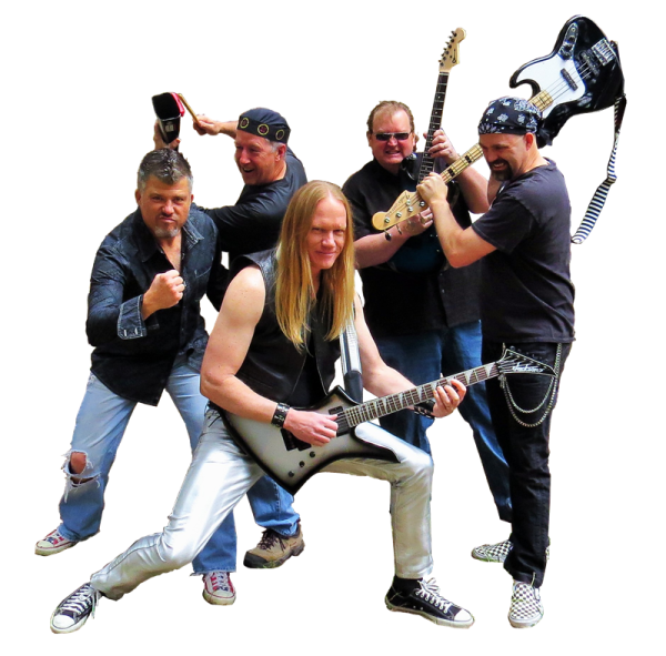 a group of men with guitars posing for the camera