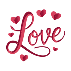 the word love with hearts on it
