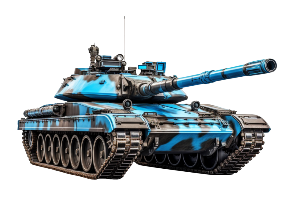 a blue and black tank on a white background