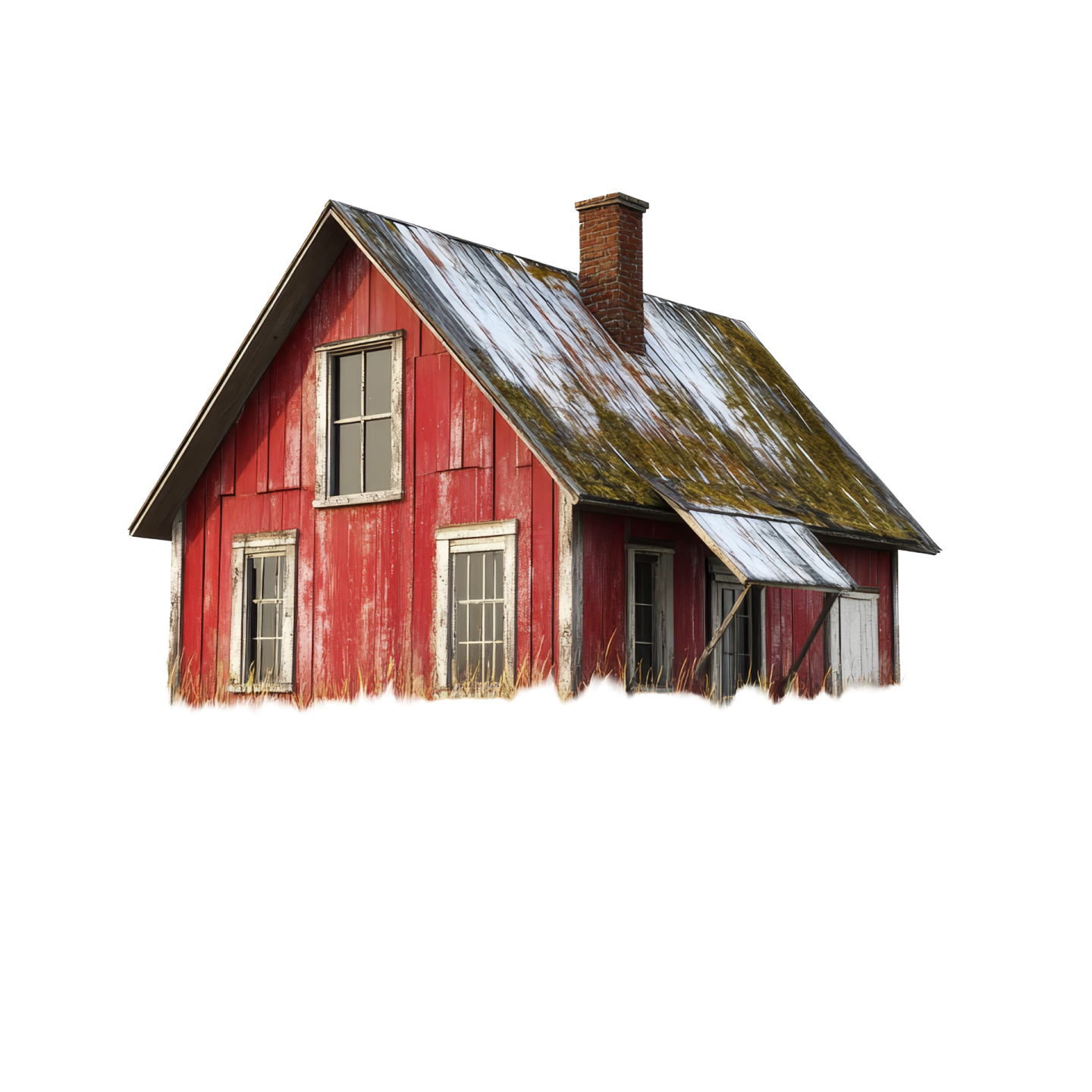 an old red barn with a metal roof