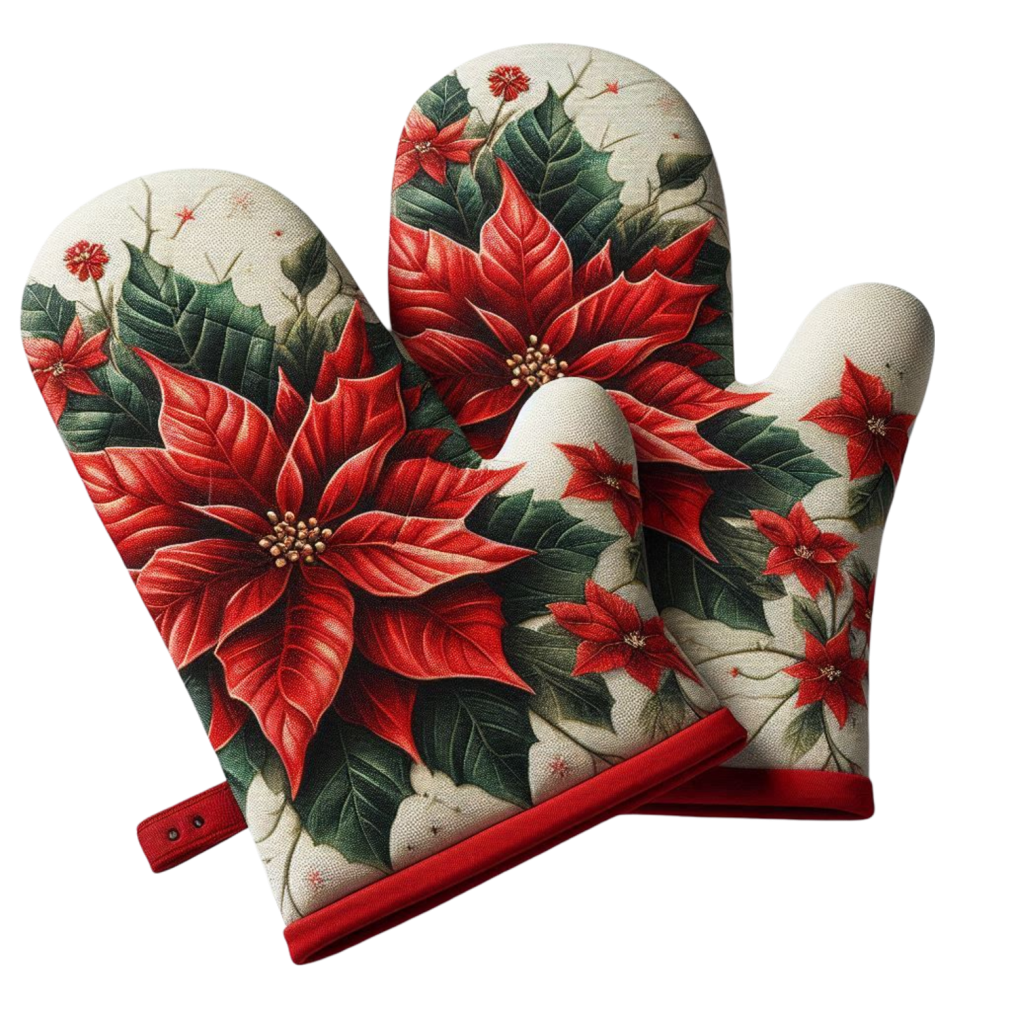 a pair of oven mits decorated with poins