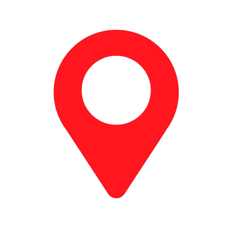 a red pin icon with a white background
