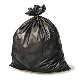 a black garbage bag on a white background