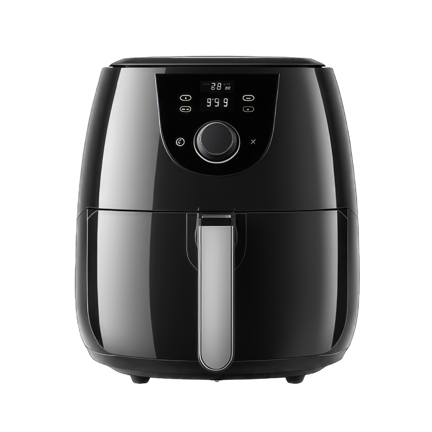 a black air fryer on a white background