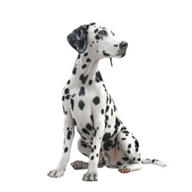 a daly dog sitting on the ground