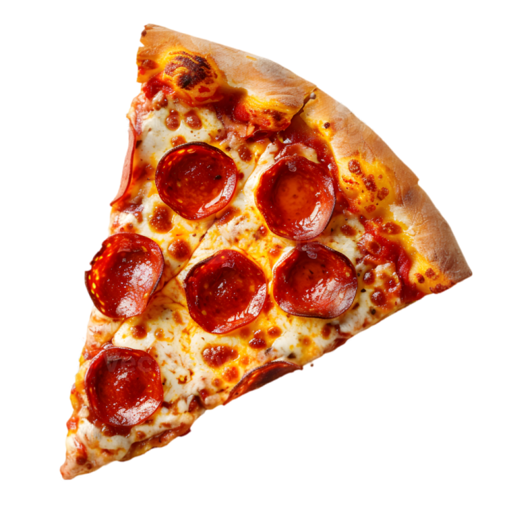 a slice of pizza on a white background
