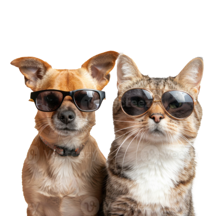 two cats wearing sunglasses on a white background