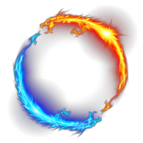 a blue and orange fire circle