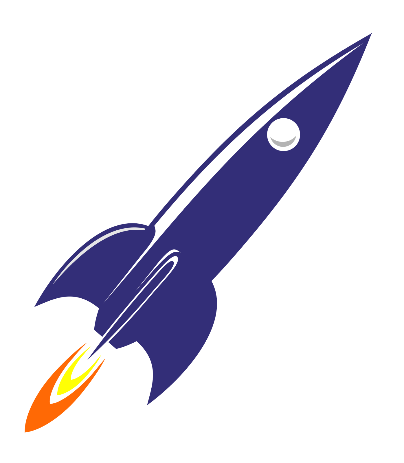 a blue and orange rocket with a white background
