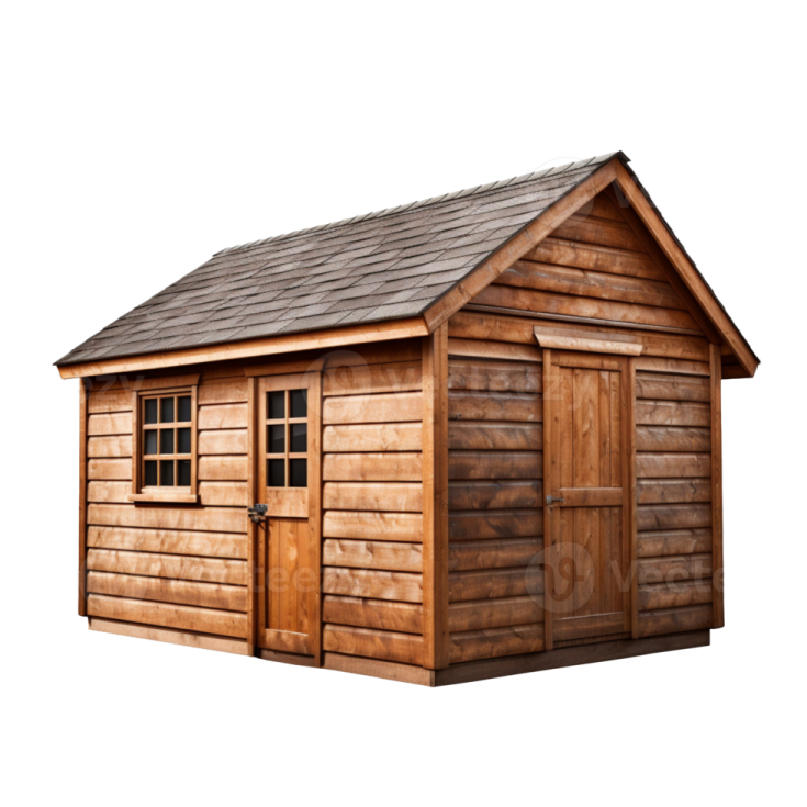 a wooden shed on a white background