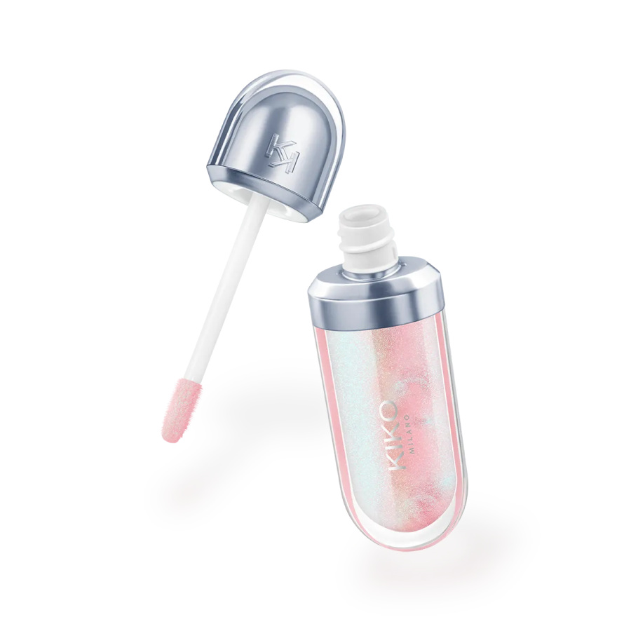 a bottle of liquid with pink glitter on it