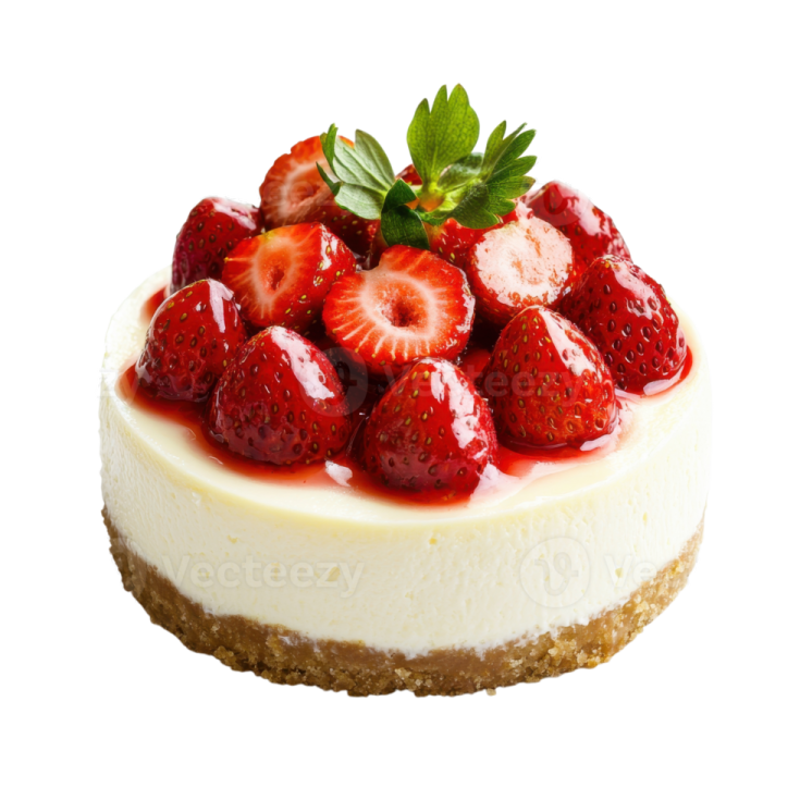 a cheesecake topped with strawberries and strawberrys