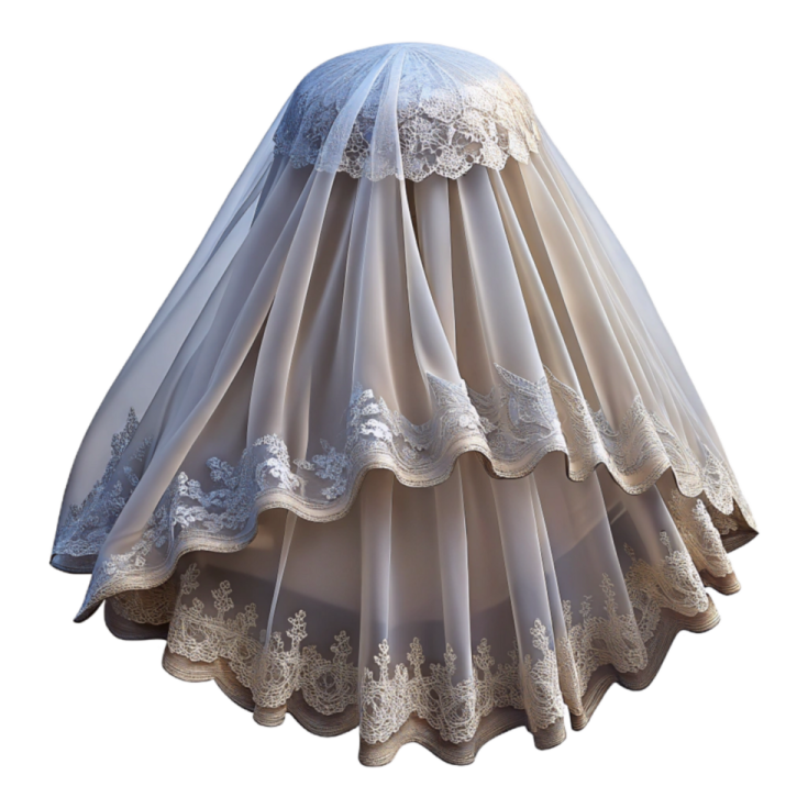 a white wedding veil with lace on it