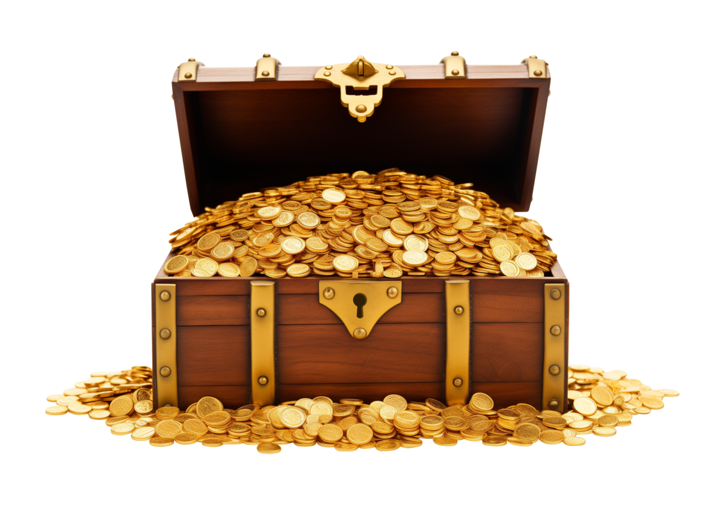 a wooden chest filled with gold coins