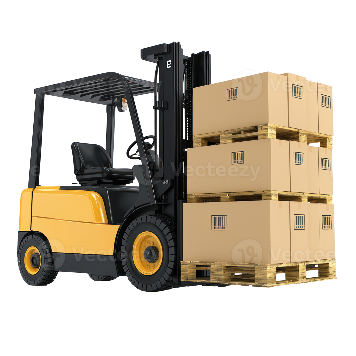 a fork truck with boxes on the back