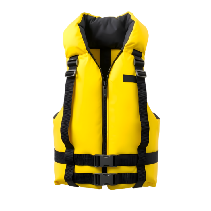 a yellow life jacket on a white background