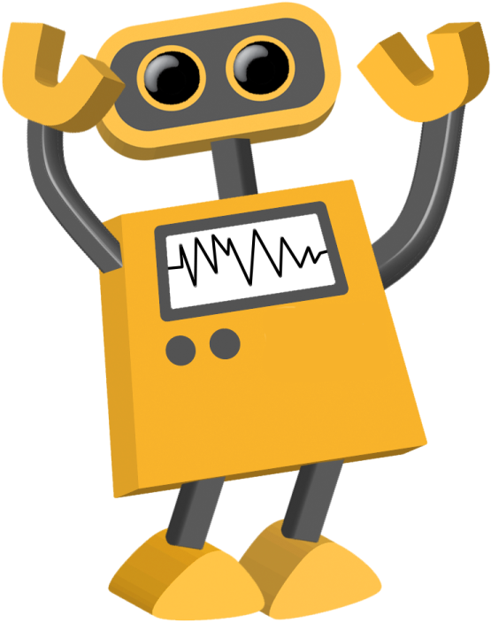 a yellow robot waving his hands