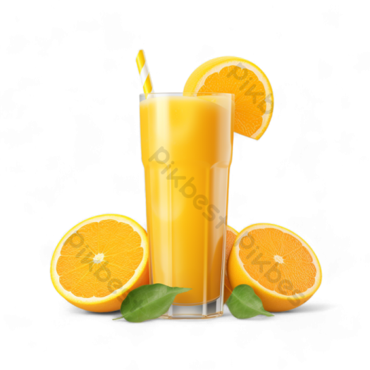 a glass of orange juice next to sliced oranges