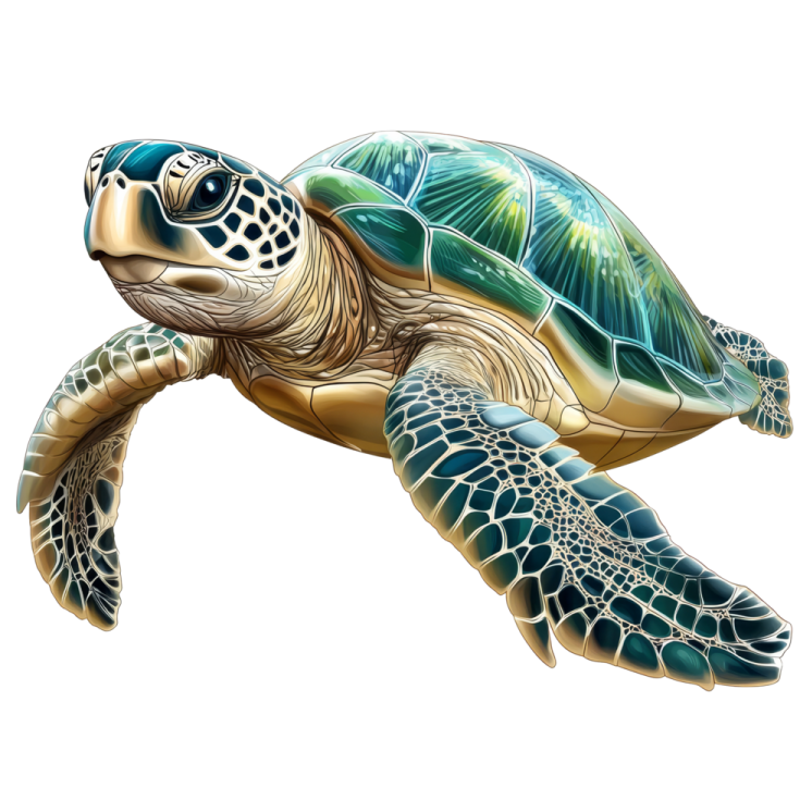 a green sea turtle on a white background
