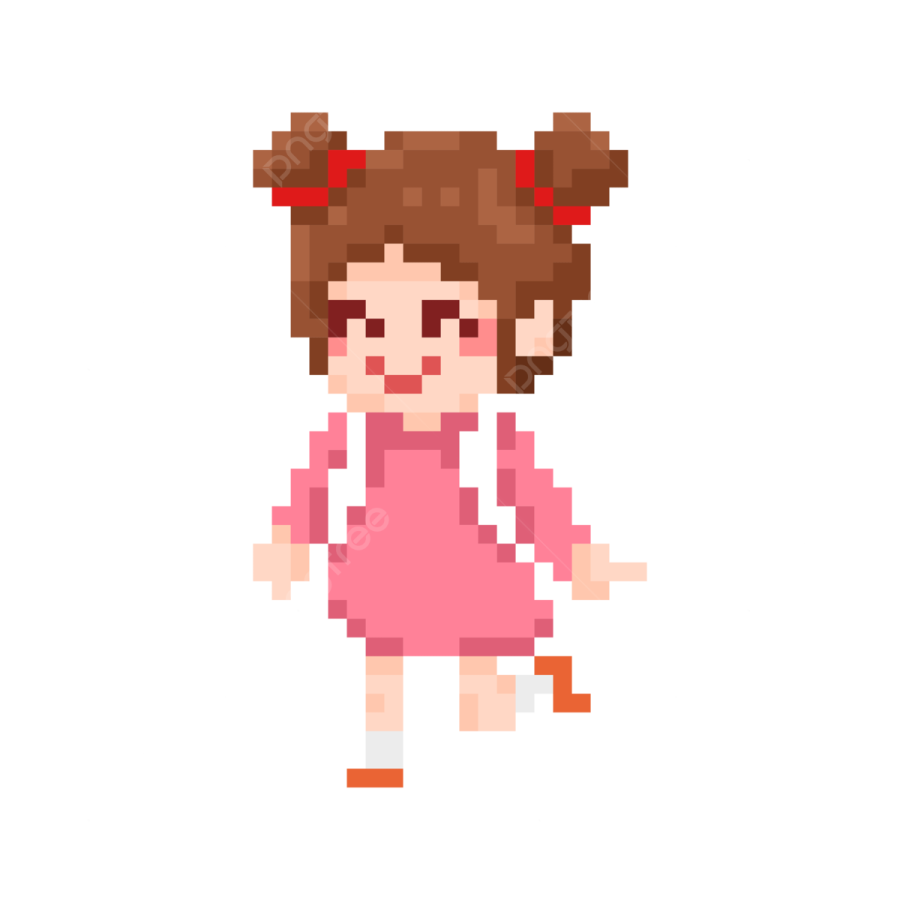 a pixel art of a girl in a pink dress